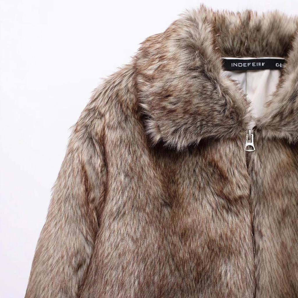 2024 Autumn Women's Vintage Faux Fur Coat In European & American Fashion