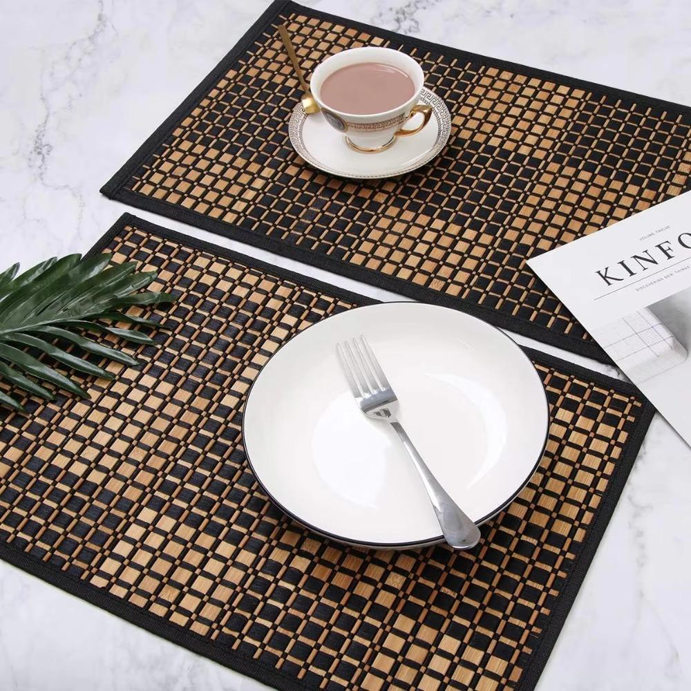 2PCS Heat-Resistant Bamboo Placemat Rectangular Heat-insulating Pad Dining Table Mat Restaurant
