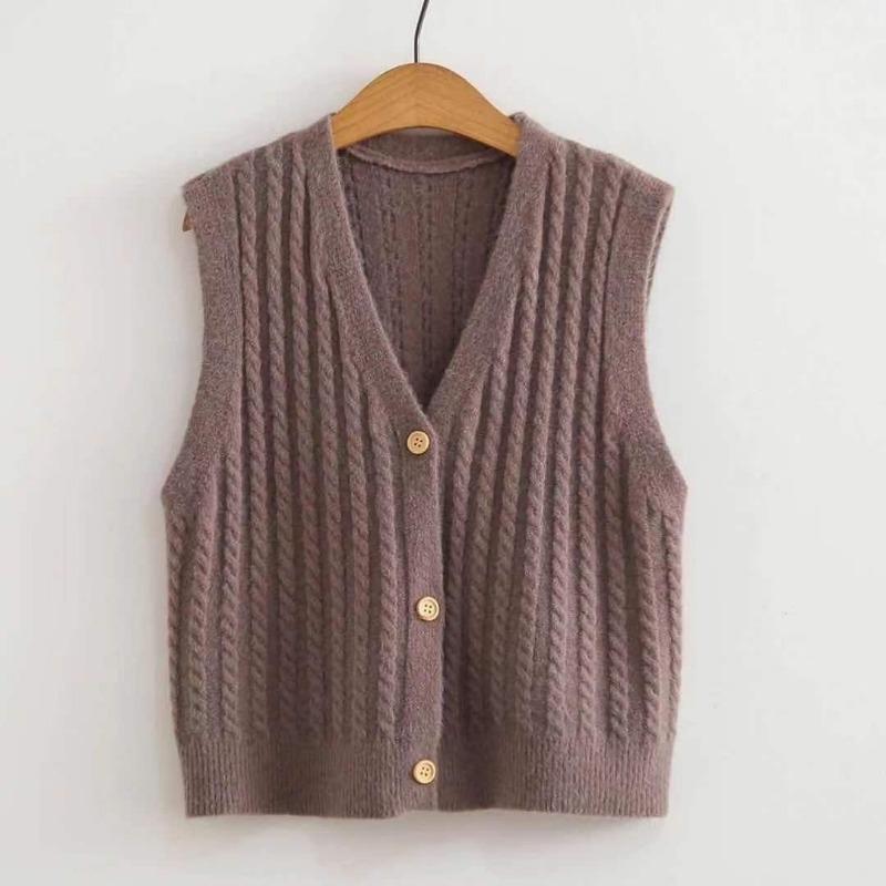 Väst Stickad Tröja Dam 2023 Vår Höst Vinter Ull Kofta Tröja Dam Lös Enstaka ärmlös tröja Väst Dam Topp