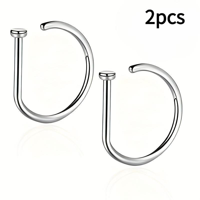 2pcs Hip Hop Punk Style D-Shaped Nose Ring/Lip Ring/Earring,Stainless Steel Jewelry,Hypoallergenic No-Piercing Ear Cuff