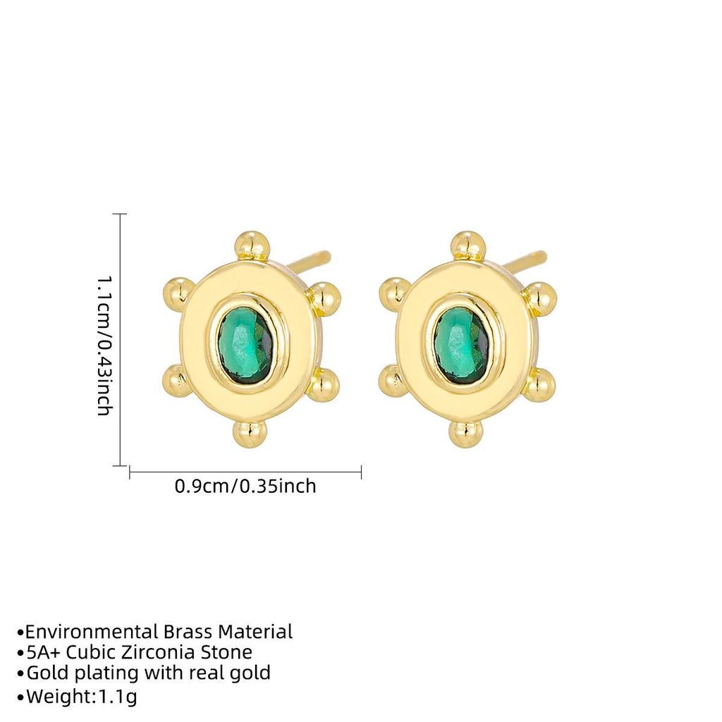 Copper-Plated 18K Gold Sunflower Stud Earrings with Gemstones - European & American Luxury Floral Accessories.