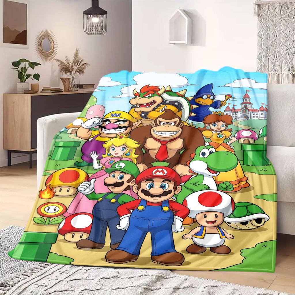 Super Mario Awesome 2D Print Flannel Blanket, Cartoon Style for Bedroom, Soft Bedding for Travel Throw_LIAN