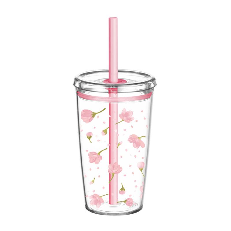 

450Ml Tritan Straw Cup Milk Tea Cup Coffee Cup With Printed Simple Straw Water Cup 450ml
