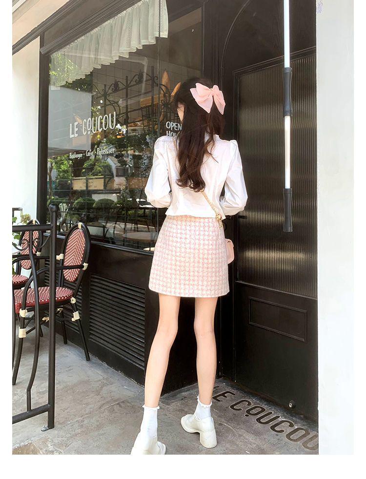 2025 Spring/Autumn Sweet Girly Slim-Fit White Puff Sleeve Top