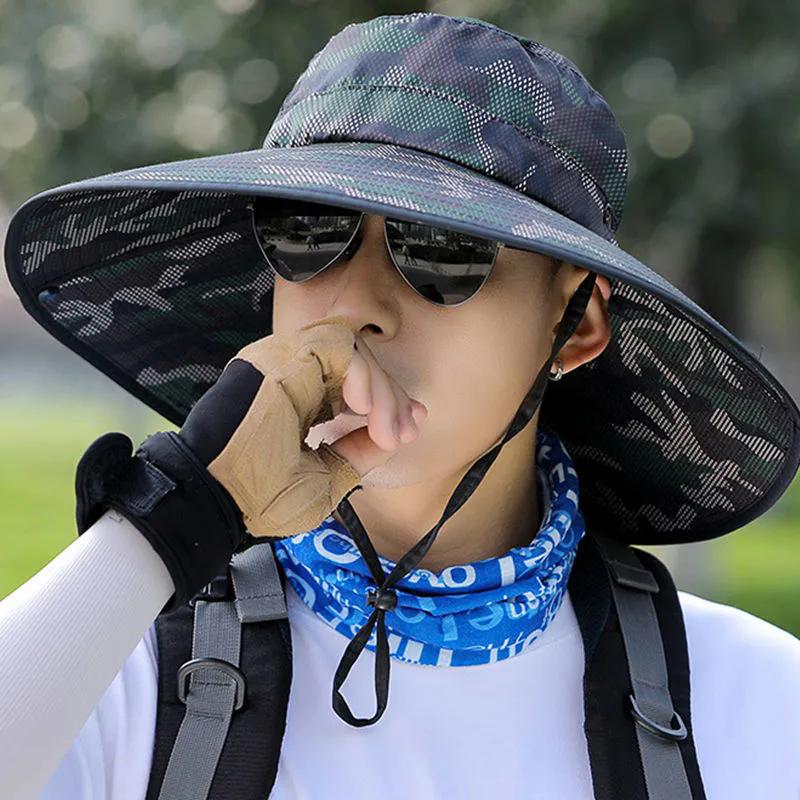 

WTEMPO Сетчатые лоскутные шляпы от солнца Защита от солнца на открытом воздухе Большие полевые солнцезащитные шляпы Летние мужские дорожные походные шляпы 1pc