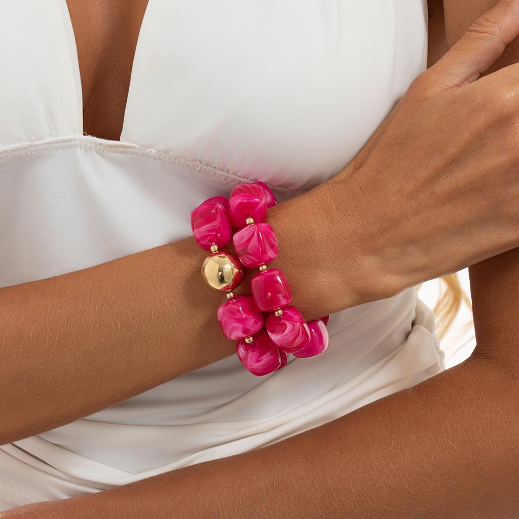 Women's Thick Beaded Bracelet, Resin Material Elastic Bracelet Stack Series Beach Wear with Accessories, Fashion Jewelry Gifts