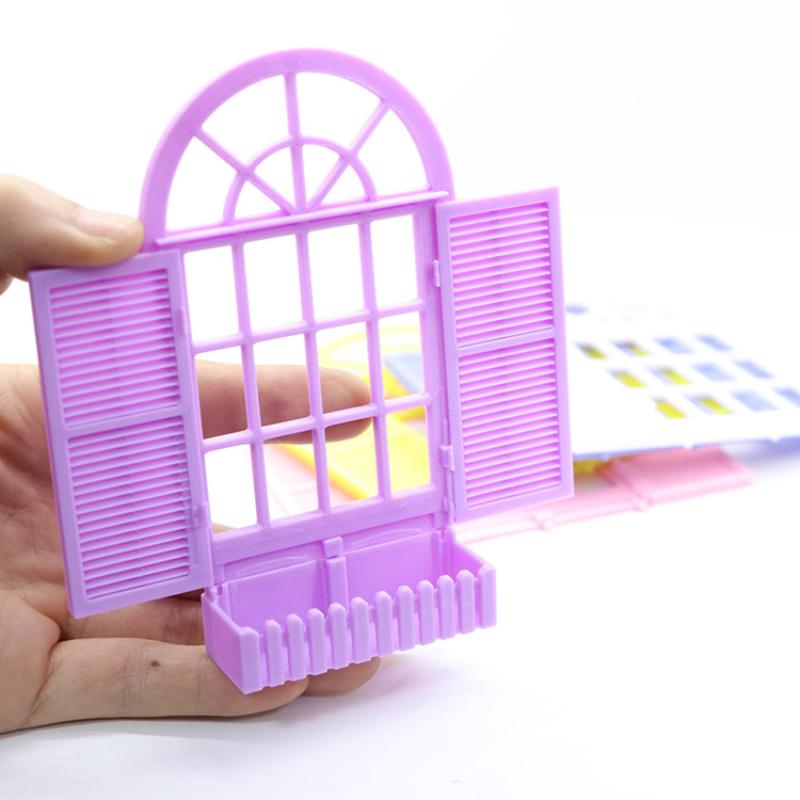 1Pcs Miniature Purple Arched Window Frame Decor 1:12 Scale Dollhouse Window With Flower Box For Diorama Scene & Photography Prop