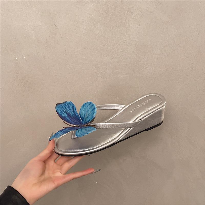 Fashion Elegant Butterly Flip Flops Sweet Casual High Heels Sandals Indoor Outwear Summer Women's Sandals Vacation Casual Beach Slippers