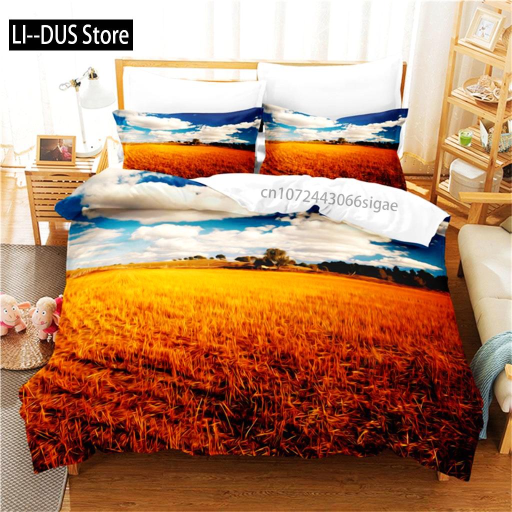 Natural Scenery Duvet Cover Snow Mountain Rural Sunset Bedding Set Comforter Cover Set Bedding Set Women Children Bedroom Decor