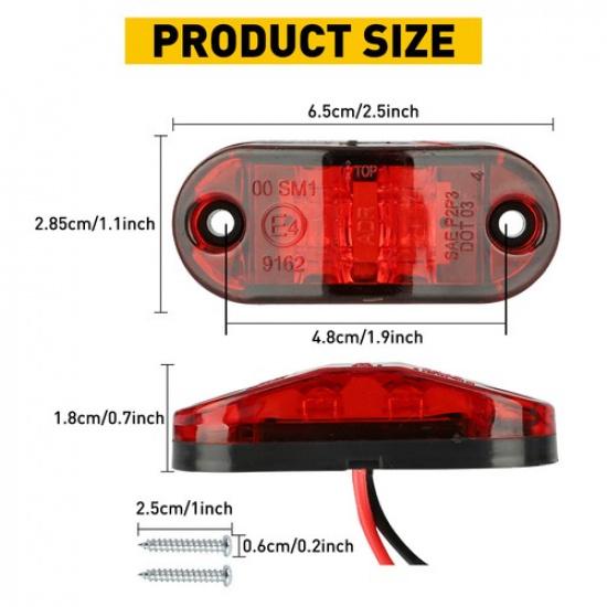 20pCS Red Side Amber Marker Lights Camper Trailer RV Boat Light Clearance Lamp V