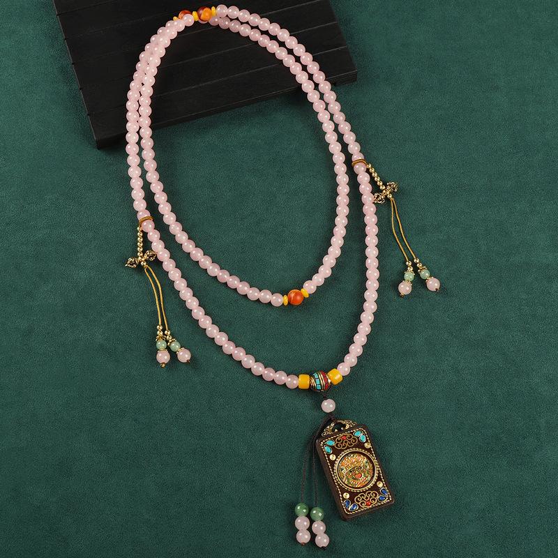 Vintage thangka necklace green agate beaded niche high-end messenger chain cheongsam accessories women