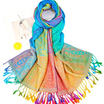 Yousheng Schal aus Kunstwolle, Regenbogenfarben, Kunstdruck, Wickelschal mit Quasten, Damen-Poncho, Schal, Decke