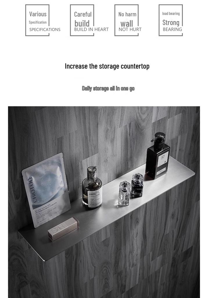 Gunmetal Gray Wall-Mounted Bathroom Shelf - 304 Stainless Steel Vanity Mirror Front Storage Rack