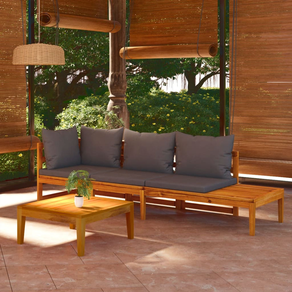 Salon de jardin 3 pcs avec coussins  foncé Bois d'acacia