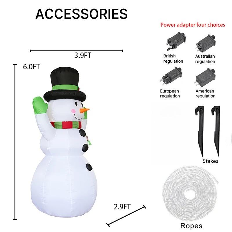 5.9FT Inflatable Snowman Christmas Decoration LED Light Toy Gift Home Festive Ornaments Christmas Supplies Xmas Yard Decor