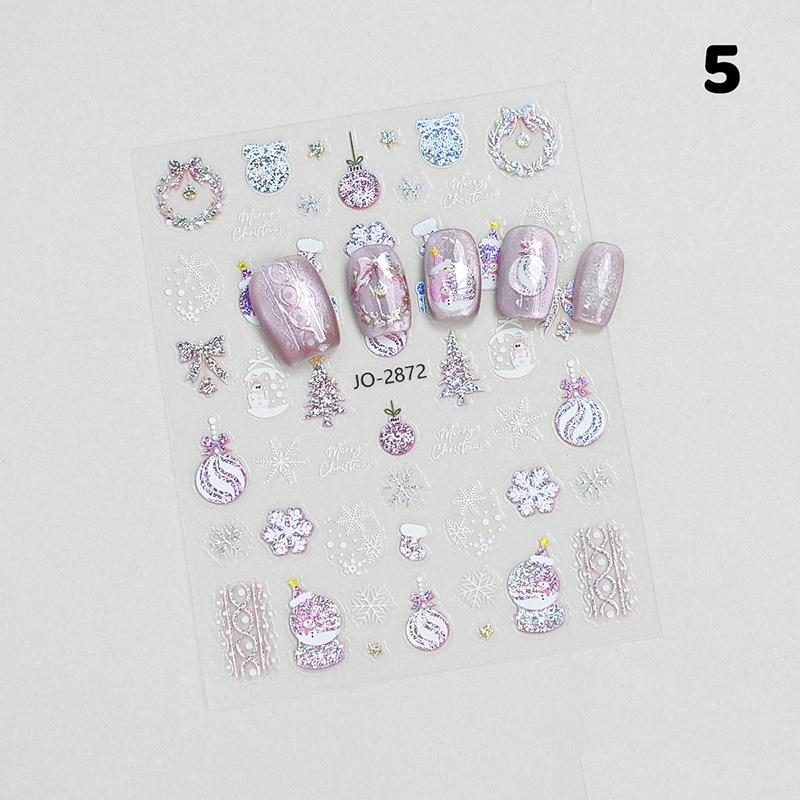 1 Blatt 3D Bunte Schneeflocken Nagelkunst Aufkleber Selbstklebend Glitzer Weihnachtsbäume Schneeflocken Abziehbilder Winter Maniküre Slider