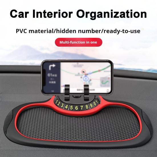 Car Anti-Slip Storage Mat Phone Holder Dashboard Organizer Washable Heat-Resistant Free Rotation Auto Phone Holder with Parking Number