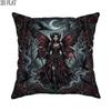 2D Flat 1pc Halloween Gothic Fairy Throw Pillow Covers Black Pillowcases One-Sided Printing Without Pillow Inserts Sofa Bed Decor for Living Room Bedr
