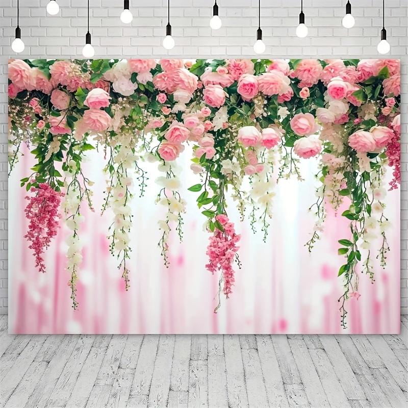 Pink curtain floral photo background Wedding bride background Great birthday studio party props