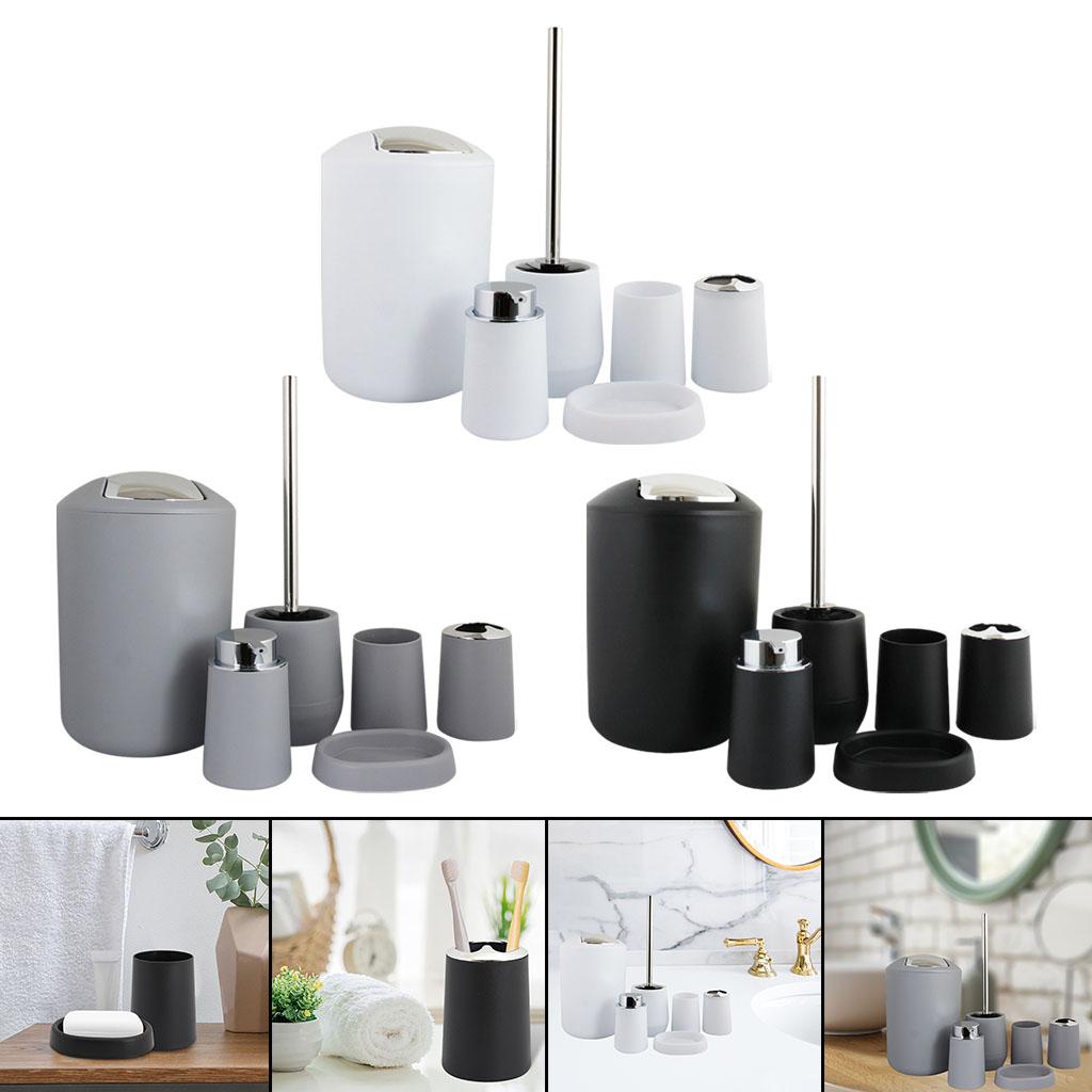 Set of 6 Bathroom Accessories Set Bath Ensemble Lotion Dispenser Trash Can