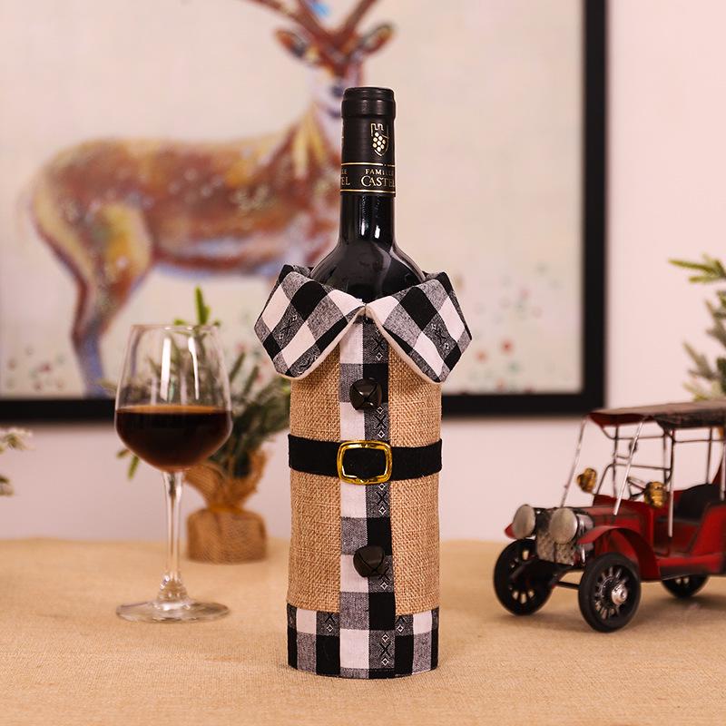 

Скандинавский мешковинный клетчатый рождественский чехол для винной бутылки с колокольчиками