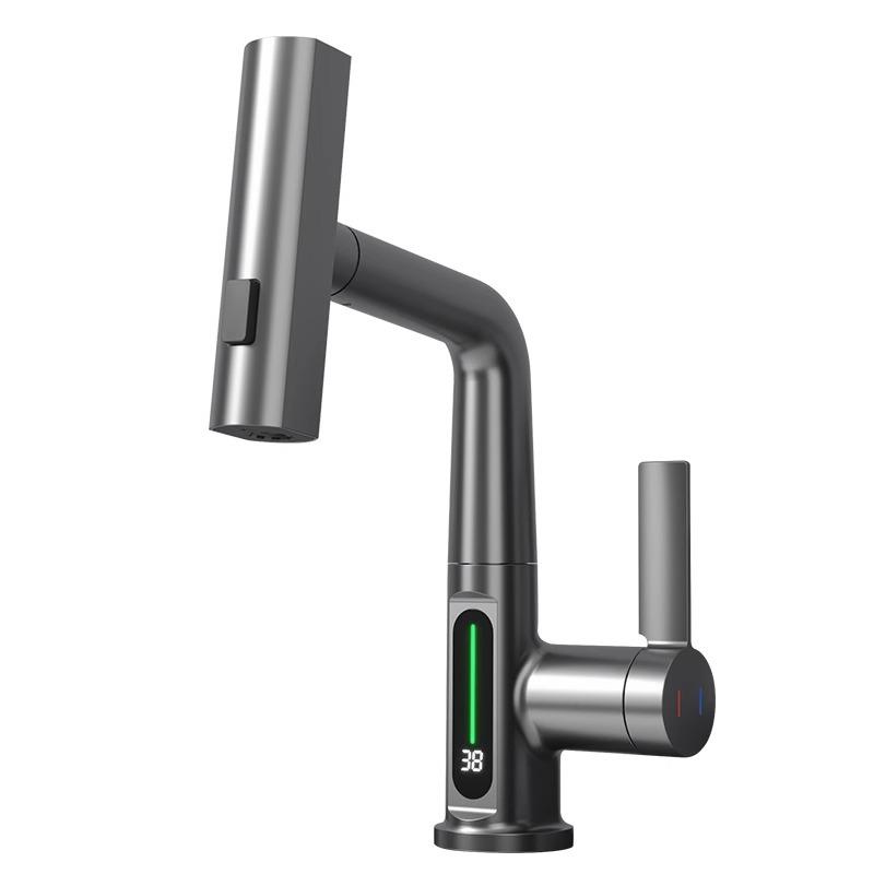 Hot Cold Water Mixer Tap with Pull Spray Waterfall Kitchen Faucet 360 Degree Rotation Single Handle