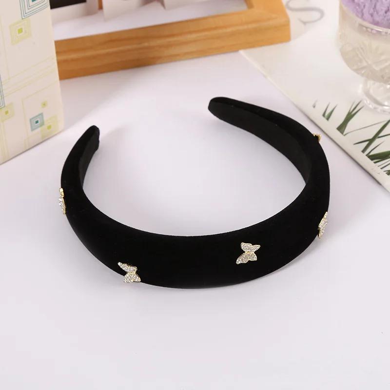 

Широкие черные тканевые акриловые повязки на голову для женщин Стразы Бабочка Высокий верх черепа Повязка для волос Элегантный пучок волос Шикарные аксессуары