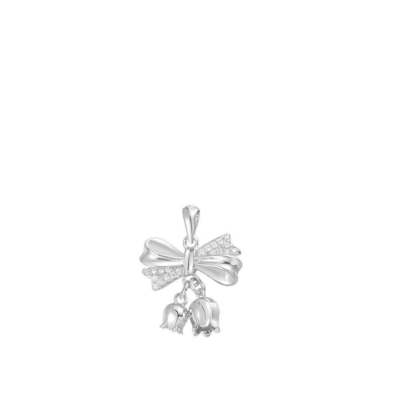 S925 Sterling Silver Lily Flower Bow Pendant Necklace: Women s Light Luxury Rhinestone Clavicle Chain 925 Silver