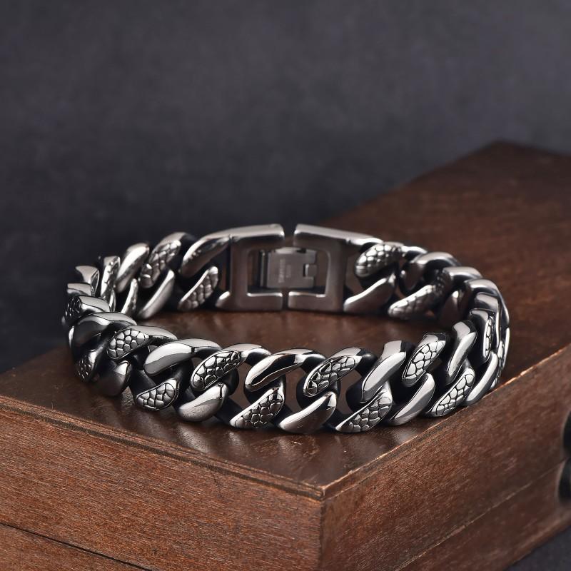 Herren Edelstahl Armband 14mm Poliert Schlangenstruktur Geometrisches Design Minimalistisch Markant Biker Stil