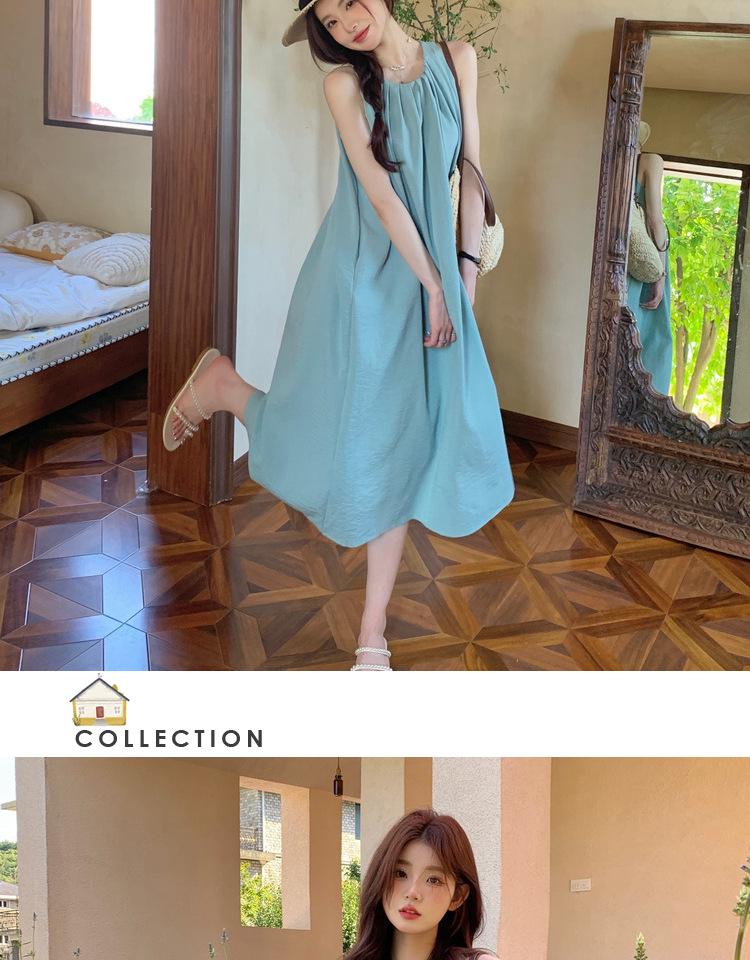 Minimalistisches ärmelloses Strandkleid - Locker, einfarbig, langer Rock für den Sommer