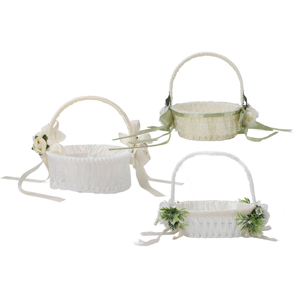 Kosz dla Dziewczynki z Kwiatami Romantyczny Elegancki Lekki Ręcznie Tkany Kosz Kwiatowy Ślubny dla Panny Młodej