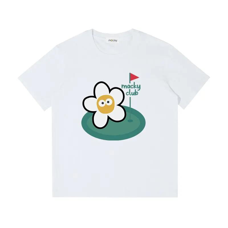 Korean High-quality MACKY Golf 24 Women's Letter-printed Flower Short-sleeved T-shirt Printed Crew-neck Top Graphic T Shirts