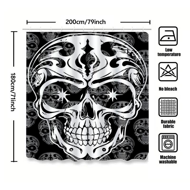 Tuniu Skull Pattern Gothic Shower Curtain Black White Damask Floral Bathroom Decor Spooky Art Design
