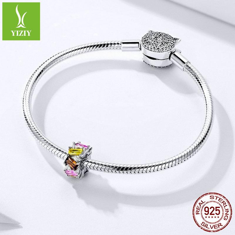 Silver Ziyun Square Zirconium Spacer Beads, 925 Sterling Silver, Platinum-Plated, Korean Fashion DIY Jewelry Accessories SCC1182.