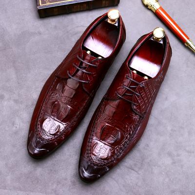 Fashion Men's Business Dress Shoes Genuine Leather Crocodile Pattern Pointed Shoes Male British Casual Leather Shoe Large Size 37-46
