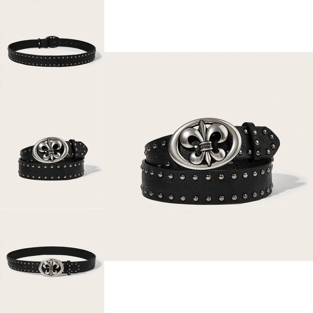 Punk Leather Belt For Men With Alloy Buckle And Studded Rivets For Casual Streetwear