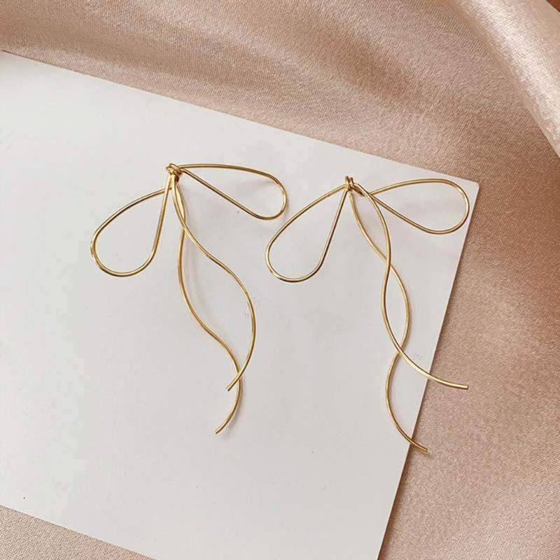 Simple Line Charm Earrings Bows Shape Dangle Ear Rings Bowknot Pendant Eardrop Versatile Metal Accessory for Daily Wear