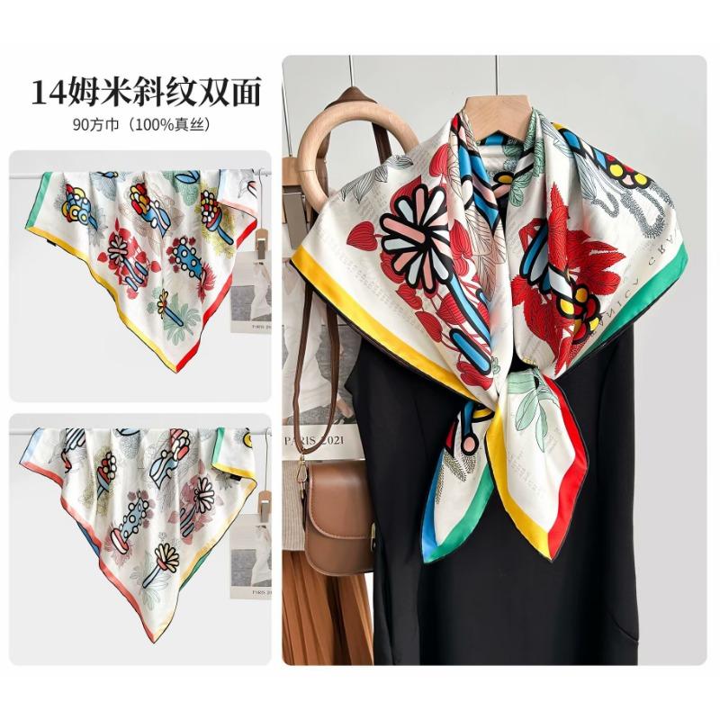 Silk twill 14 mmi large silk scarf women's fashion versatile high-end mulberry silk square scarf light luxury versatile 90 shawl