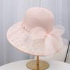 New lace mesh bow mesh hat women's breathable hollow sunshade straw hat seaside vacation sunscreen hat