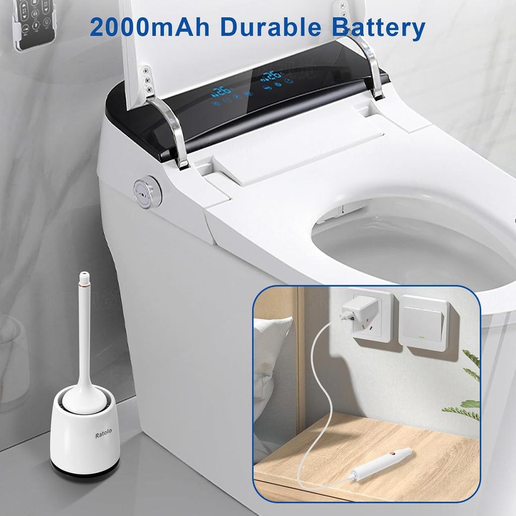 Electric Toilet Brush,Silicone Toilet Brush,Toilet Bowl Brush and Holder Set with Ventilated Holder,Toilet Brush, Floor Standing, Wall Mounted
