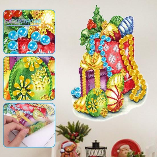 1 Set Weihnachts-Diamant-Gemälde-Aufkleber mit Bohrstift, Wachsplatte, Kinder-DIY-Kunsthandwerk, bunte Strass-Weihnachtskugel, Schneeflocke, Wand- und Fensterdekoration