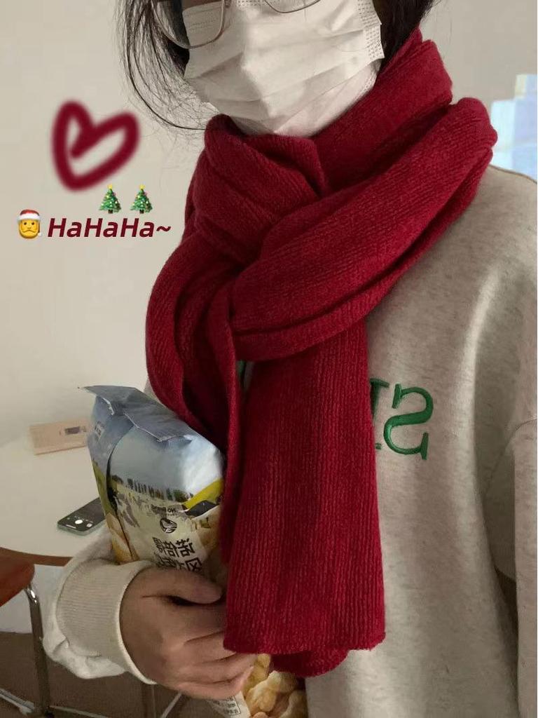 Red Winter Scarf: Cute Korean-Style Neck Warmer for Women & Couples - Perfect New Year & Christmas Gift