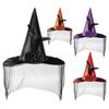 Halloween Witch Hat Cosplay Hats Halloween Hat Wizard Hat with Half Veil Feather Rose Wide Brim Hat with a Unique Design Party