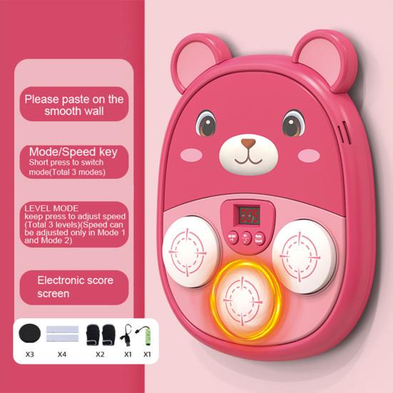 Music Boxing Machine for Kids Teens Adults Cartoon Wall-Mounted Trainer Equipment with LED Electronic Focus Training Target 3 Game Modes Boxing Music