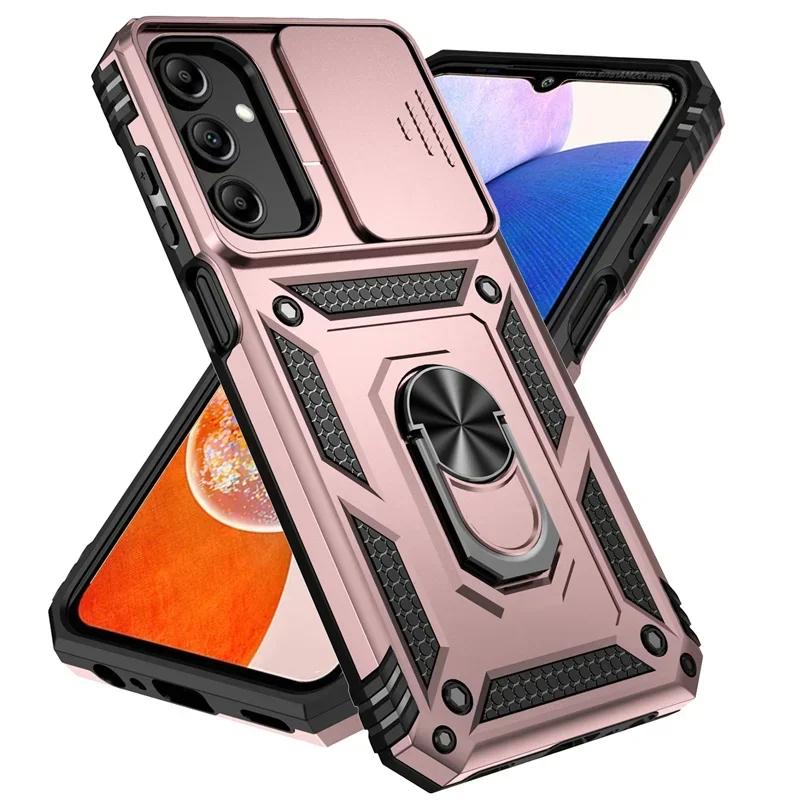 Slide Camera Lens Grade Armor Phone Case For Samsung Galaxy A73 A72 A56 A54 A36 A16 A15 A25 A35 A55 5G Holder Ring Stand Cover