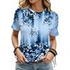 Summer Fashion Women's Blue Gradient Floral Print Round Neck T-shirt