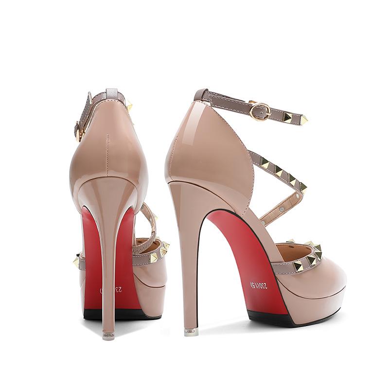 Dámské lodičky na vysokém podpatku Stiletto Platform Nýt Lakovaná kůže