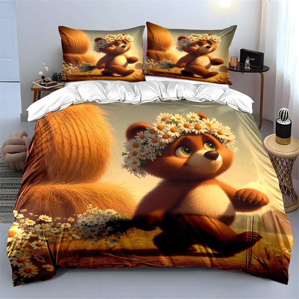 Adorable Bear Trio In Nature Exquisite Three-Piece Bedding Set Gift For Kids And Adults