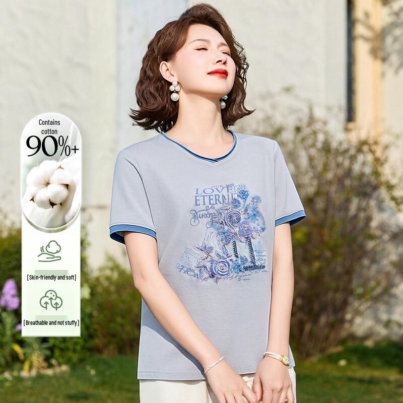 Paster Women s 3D Embroidered Cotton T-Shirt 2XL синий