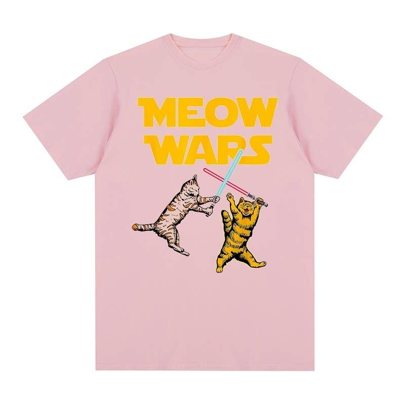 Funny Cats Duel With Colorful Laser Swords Print Tshirt Unisex White Cotton O Neck Casual Short Sleeve Graphic Tee